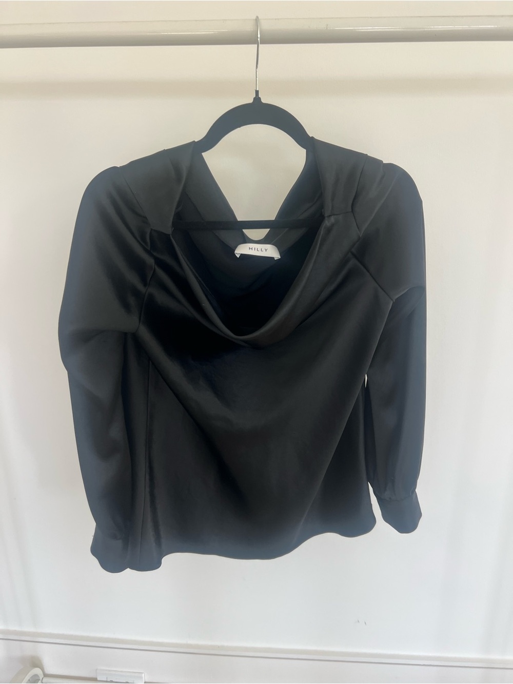 Milly Black Cowl Neck Satin Blouse